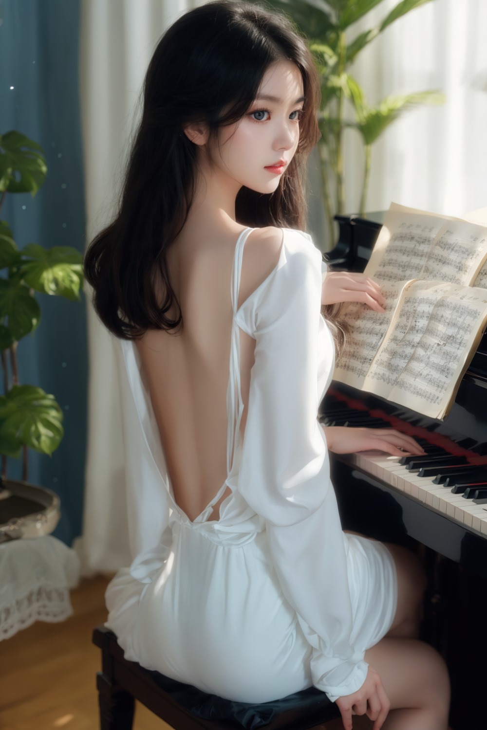 [AI绘画] 露背美女弹钢琴 [46P/250MB]